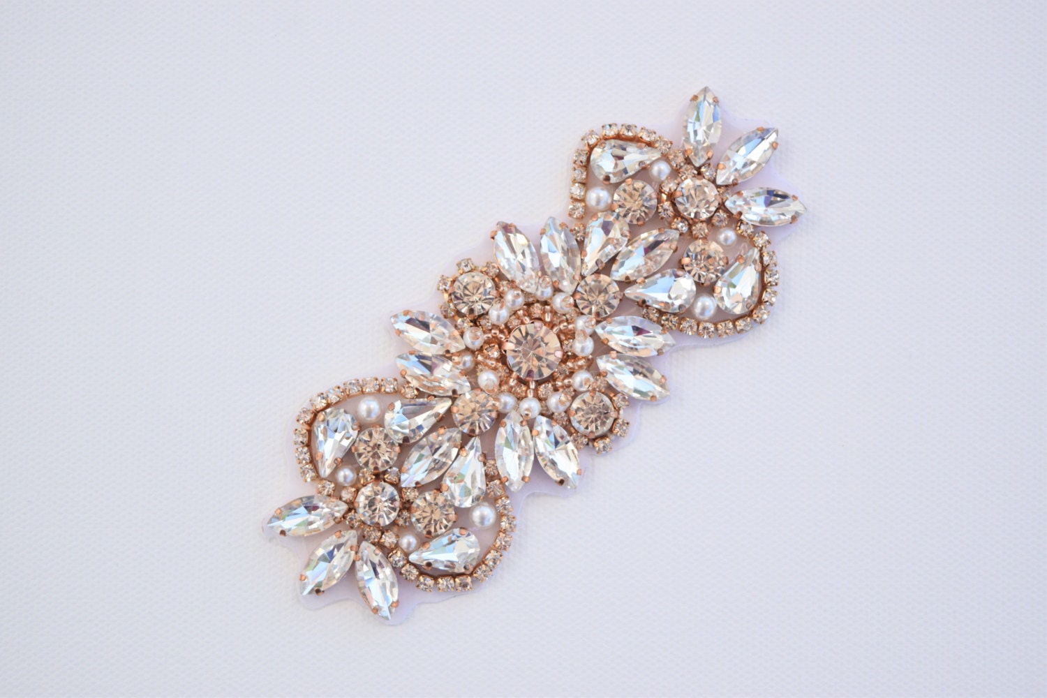 Kristall-Strass-Applikation - Perlen- Und Strass-Applikation Roségold-Kristall-Applikation Hochzeitsapplikation Roségold-Applikation Gold von CrystalTrimming