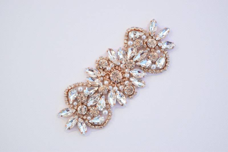 Kristall-Strass-Applikation - Perlen- Und Strass-Applikation Roségold-Kristall-Applikation Hochzeitsapplikation Roségold-Applikation Gold von CrystalTrimming