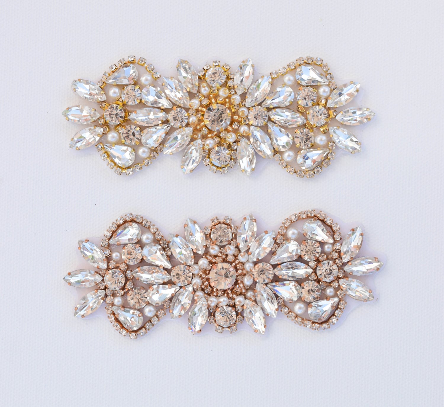 Kristall Strass Applikation-Wholesale Braut Trim-Perle Und Applikation-Kristall Applikation-Hochzeit Applikation-Rose Gold Applikation-Tr-087 von CrystalTrimming