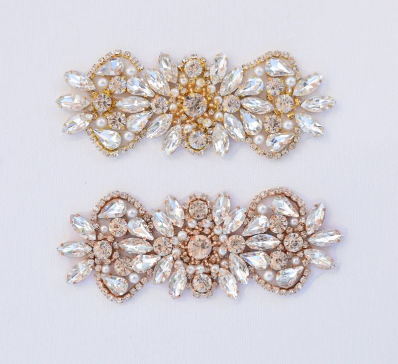 Kristall Strass Applikation-Wholesale Braut Trim-Perle Und Applikation-Kristall Applikation-Hochzeit Applikation-Rose Gold Applikation-Tr-087 von CrystalTrimming