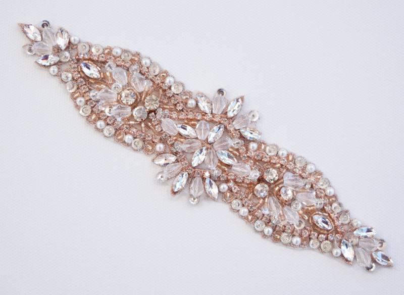 Kristall Strass Applikation-Wholesale Braut Trim-Perle & Applikation-Kristall Applikation-Hochzeit Applikation-Rose Gold Applikation-[Tr-085] von CrystalTrimming