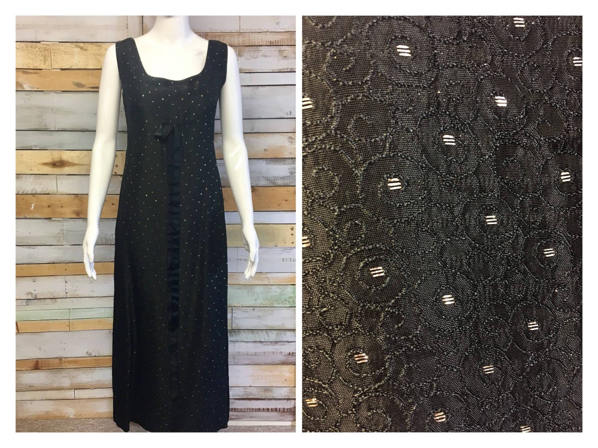 Schöne Handgefertigte Schwarz Und Gold Empire Linie 1960 Kleid Schöne Handgefertigte Schwarz Und Gold Empire Linie 1960 Kleid von CrystalVintageUK