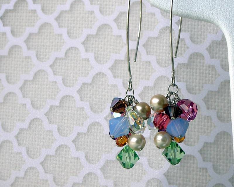 Aria - Sterling Silber, Swarovski-Kristall, Cluster, Bunten Cyrstals, Lange Träne Fallen Earwire Aria - Sterling Silber, Swarovski-Kristall, Cluster, Bunten Cyrstals, Lange Träne Fallen Earwire von CrystalWaveDesigns