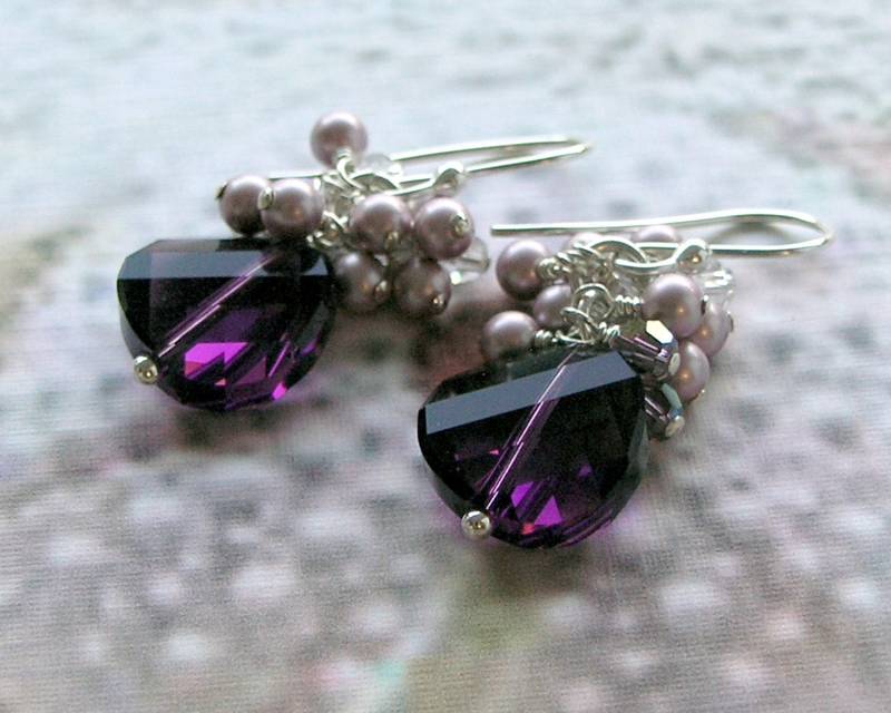 Tracey - Swarovski Kristall Und Perlen, Ohrringe, Amethyst, Twist Crystal, Sterling Silber Beim Suchen & Aus Tracey - Swarovski Kristall Und Perlen, Ohrringe, Amethyst, Twist Crystal, Sterling Silber Beim Suchen & Aus von CrystalWaveDesigns