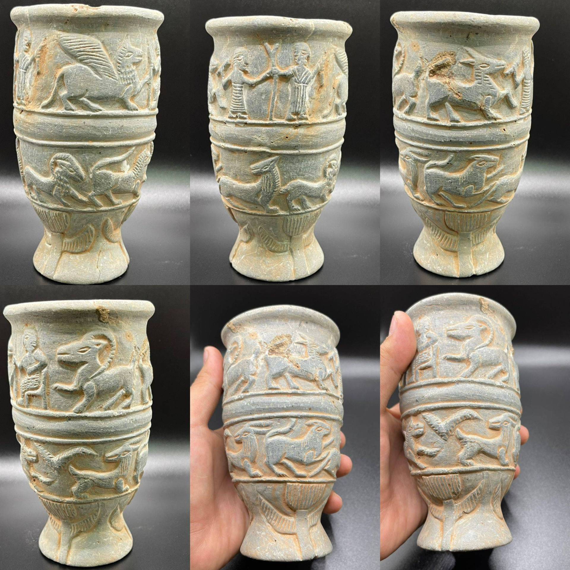 Antikes Nahöstlicher Chlorid Stein Chalice Gefäß Mit Szenen 2000-1000Bce von CrystalballStore