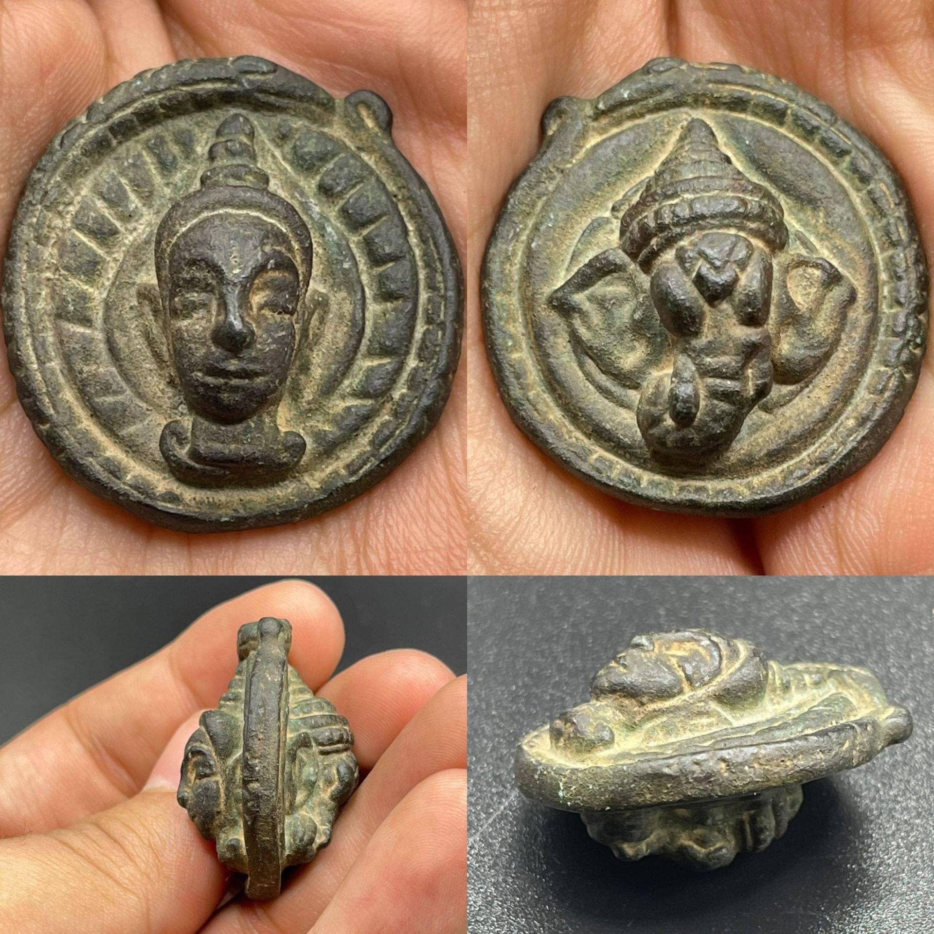 Wunderschöne Alte Ghandhara Bronze Ganesh Und Budha Figur Seltenes Altes Amulett von CrystalballStore