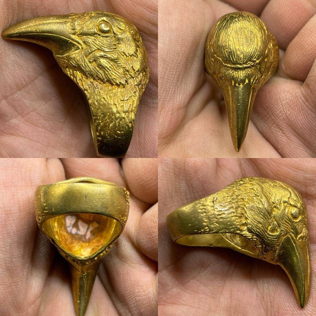 Wunderschöner Antiker Naher Osten Gold Vergoldung Bronze Adler Vogel Wundervoller Ring von CrystalballStore