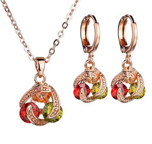 Crystalline Azuria Damen Halskette mit Anhänger 18 Karat Rosé Vergoldet rund Bunte Zirkonia Kristalle Kettenlänge 45 cm von Crystalline Azuria