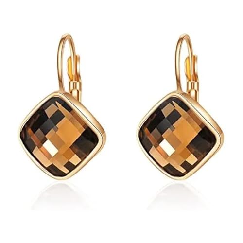 Crystalline Azuria Kristalle Braun Simulierter Topas Rhombus Quadrat Leverback Retro Ohrhänge Ohrringe 18 kt Rosé Vergoldet für Damen von Crystalline Azuria
