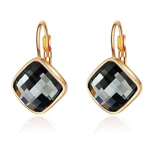 Crystalline Azuria Kristalle Grau Graphite Rhombus Quadrat Leverback Retro Ohrhänge Ohrringe 18 kt Rosé Vergoldet für Damen von Crystalline Azuria