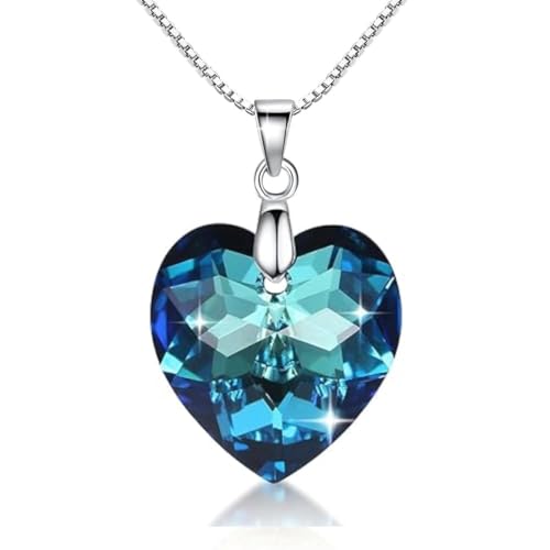 Crystalline Azuria Liebe Herz Kristalle Blau Halskette Anhänger Sterlingsilber 925 für Damen 45 cm von Crystalline Azuria