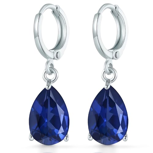 Crystalline Azuria Tropfenform Ohrhänger Ohrringe mit Blauer simulierter Saphir Zirkonia Kristalle 18 kt Weiß Vergoldet für Damen von Crystalline Azuria