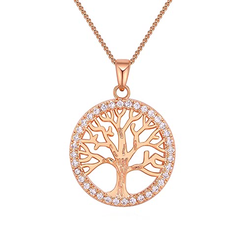 Crystalline Azuria Weiße Kristalle Baum des Lebens Halskette Anhänger 18 kt Rosé Vergoldet 45 cm von Crystalline Azuria