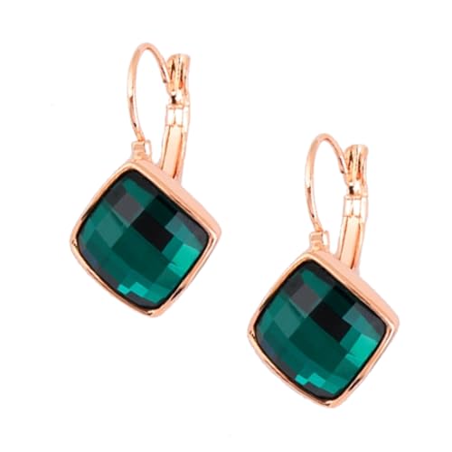 Crystalline Azuria Kristalle Grüner simulierter Smaragd Rhombus Quadrat Leverback Ohrhänge Ohrringe 18 kt Rosé Vergoldet von Crystalline Azuria