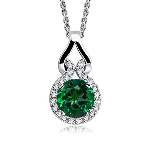 Crystalline Azuria Halskette Anhänger mit Rund Grüner simulierter Smaragd Zirkonia Kristalle 18 kt Vergoldet für Damen 45 cm von Crystalline Azuria