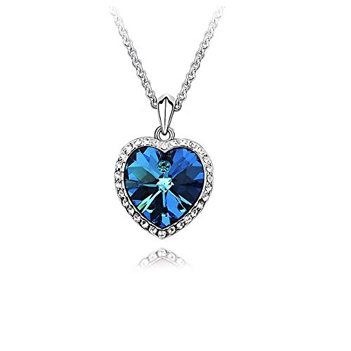 Crystalline Azuria Herz des Ozeans Kristalle Blau Halskette Anhänger 18 kt Vergoldet für Damen 45 cm von Crystalline Azuria