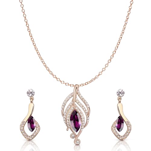 Crystalline Azuria Kristalle Simulierter Amethyst Schmuck-Set Halskette Anhänger 45 cm Ohrringe 18 kt Rosé Vergoldet für Damen von Crystalline Azuria