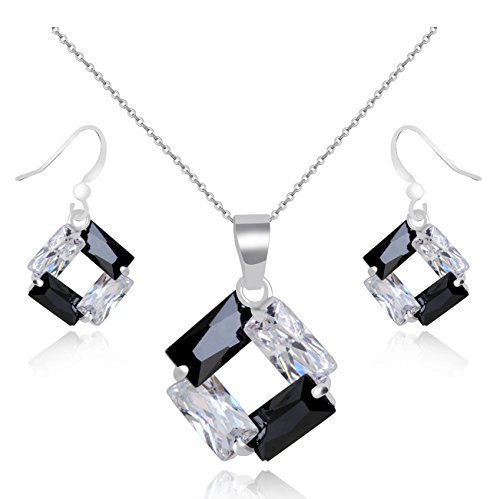 Crystalline Azuria Schwarz and Weiß Zirkonia Kristalle Rhombus Schmuck-Set Halskette Anhänger 45 cm Ohrhänger 18 kt Weiß Vergoldet von Crystalline Azuria