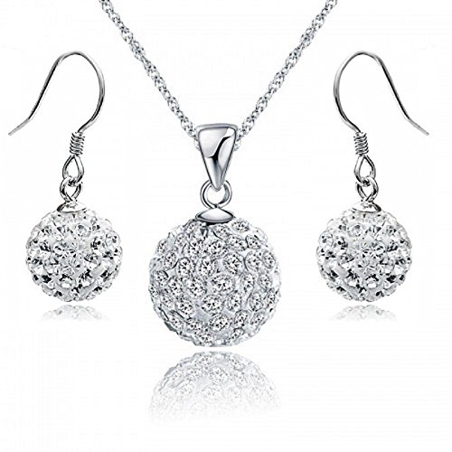 Crystalline Azuria Schmuck-Set Halskette mit Ohrringe Ohrstecker 925 Sterling Silber Kristalle Discokugel Weiß für Damen von Crystalline Azuria