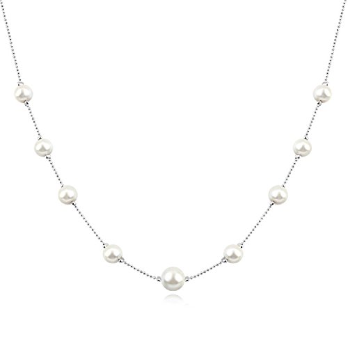 Crystalline Azuria Strangkette mit Kristallen Weiße simulierte Perlesn 18 kt Weiß Vergoldet für Damen 45 cm von Crystalline Azuria