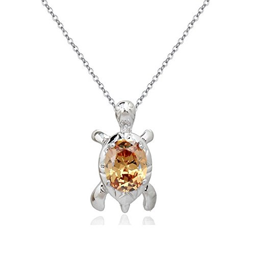 Crystalline Azuria Schildkröte Halskette Anhänger mit Orange Zirkonia Kristalle 18 kt Weiß Vergoldet für Damen und Mädchen 45 cm von Crystalline Azuria