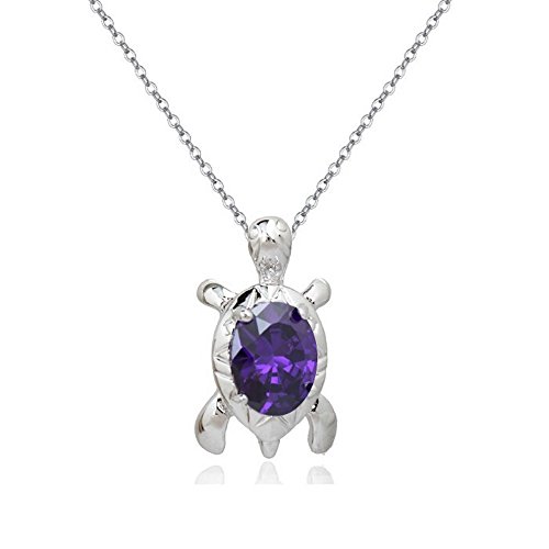 Crystalline Azuria Schildkröte Halskette Anhänger mit Lila Violett Zirkonia Kristalle 18 kt Weiß Vergoldet for für Damen und Mädchen 45 cm von Crystalline Azuria