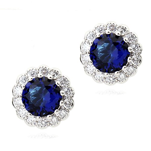 Crystalline Azuria Rund Ohrstecker Ohrringe mit Blauer simulierter Saphir Zirkonia Kristalle 18 kt Vergoldet für Damen und Mädchen von Crystalline Azuria