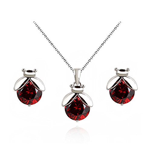 Crystalline Azuria Marienkäfer Rot Zirkonia Kristalle Schmuck-Set Halskette Anhänger Ohrstecker 18 kt Weiß Vergoldet für Damen von Crystalline Azuria