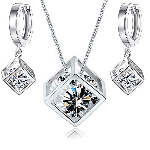 Crystalline Azuria Weiß Zirkonia Kristalle Würfel Schmuck-Set Halskette Anhänger 45 cm Ohrhänger 18 kt Weiß Vergoldet von Crystalline Azuria