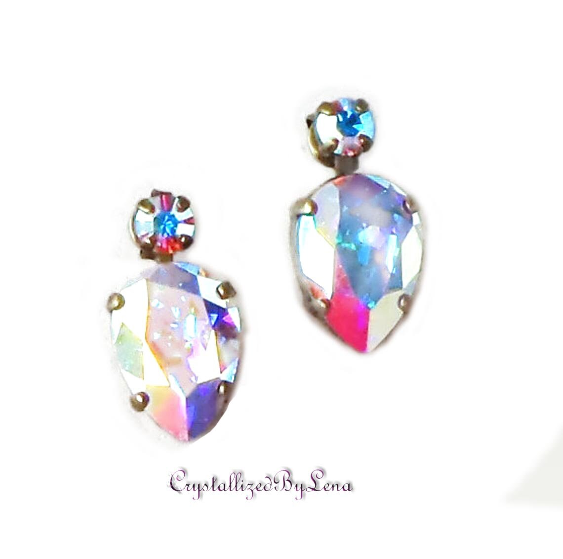 Funkelnde Swarovski Kristall Klar Crystal Ab 14 X 10 Mm Ohrstecker Und Tropfen, Messing Versilbert von CrystallizedByLena