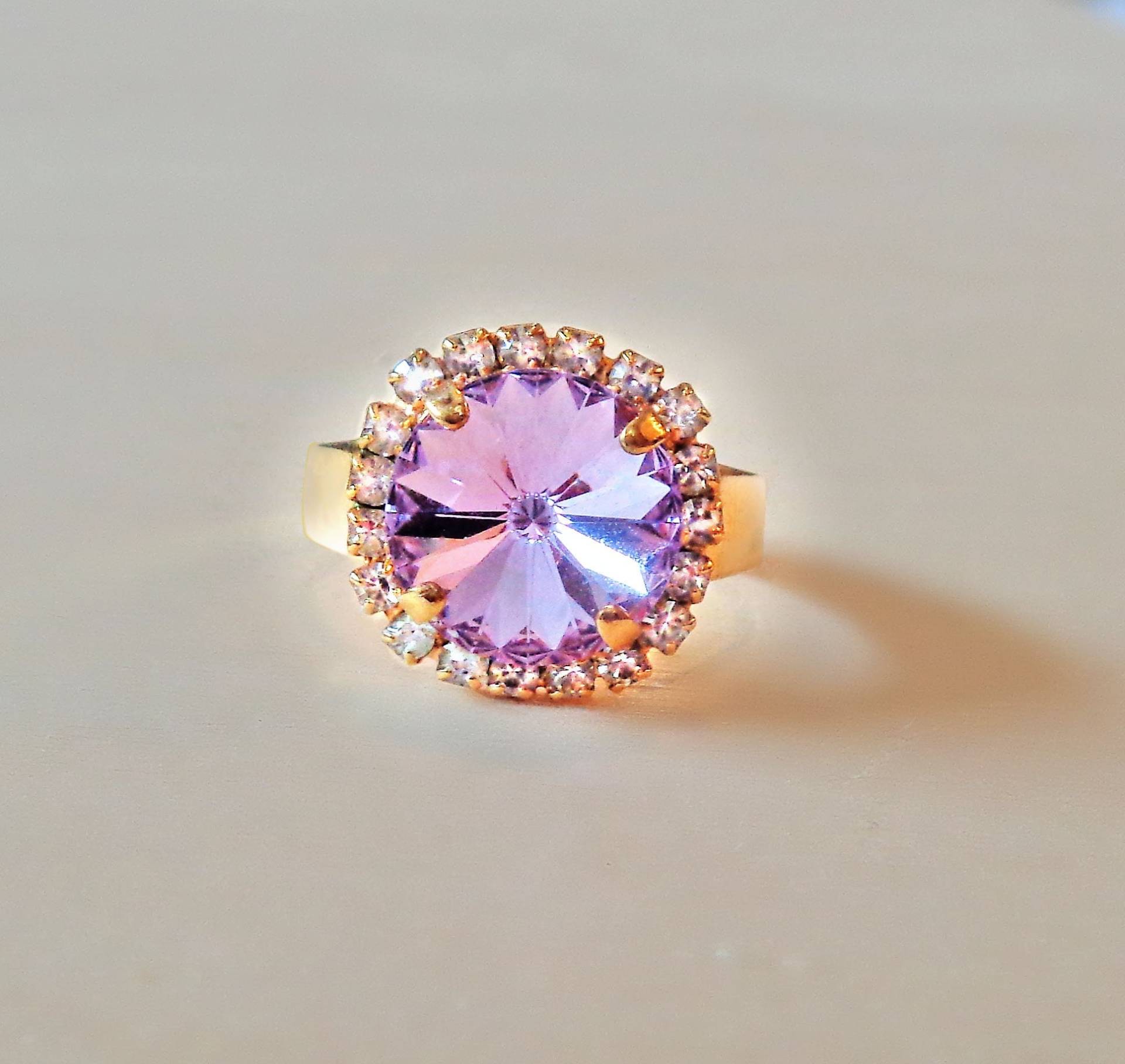 Swarovski Kristall 12mm Rivoli Fancy Stone Ring Verstellbar 6-9Us, Farbe Wählen, Gelb Vergoldet von CrystallizedByLena