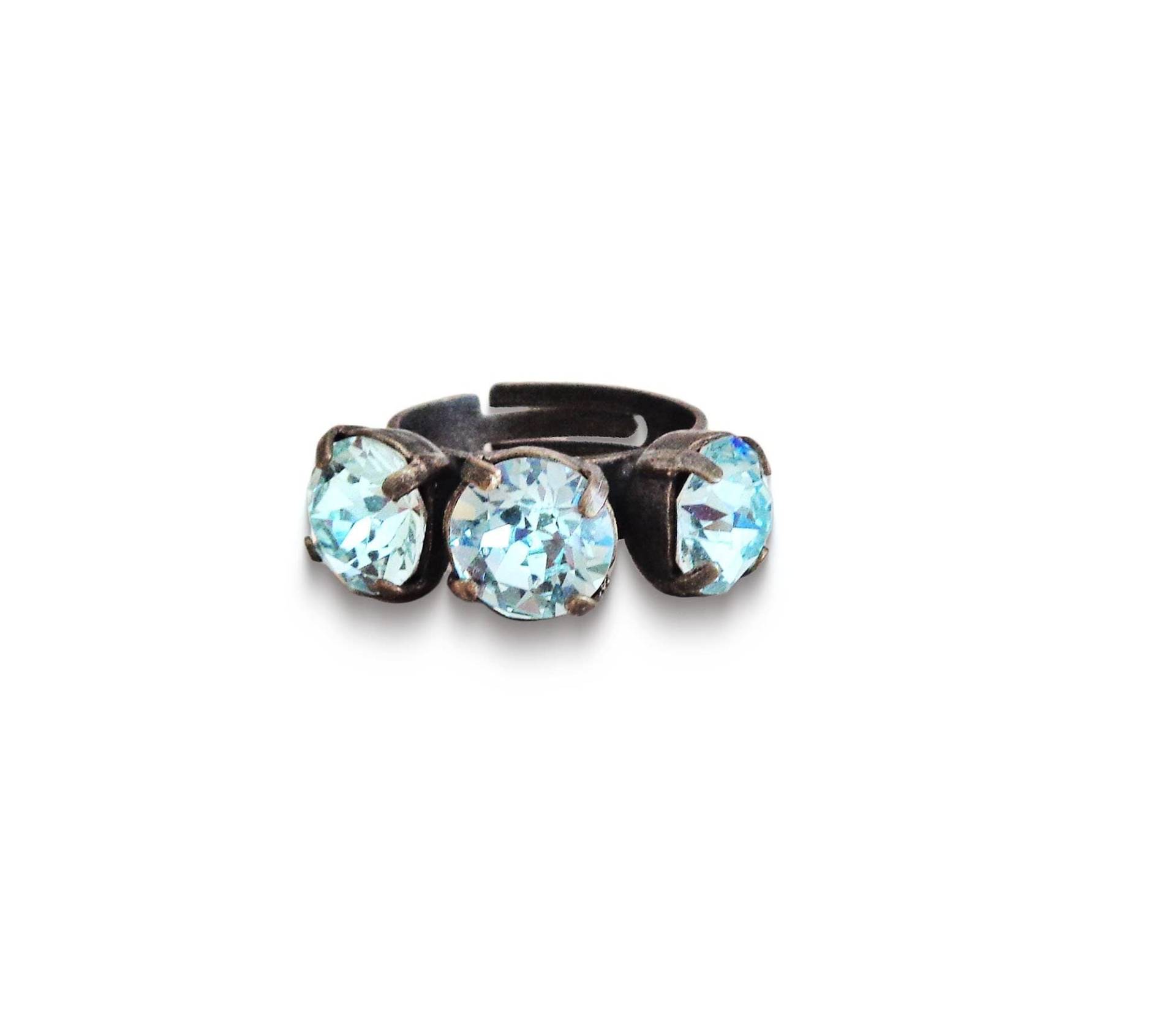 Swarovski-Kristall 8mm Drei-stein Light Azore | Hellblau, Antik-Messing Vernickelt von CrystallizedByLena