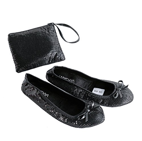 Varsany Damen Tanzschuhe - Faltbare Pumps Flats Ballettschuhe After Party Schuhe mit Faltbarer Tasche - Schwarz, Medium EU 37 von Varsany