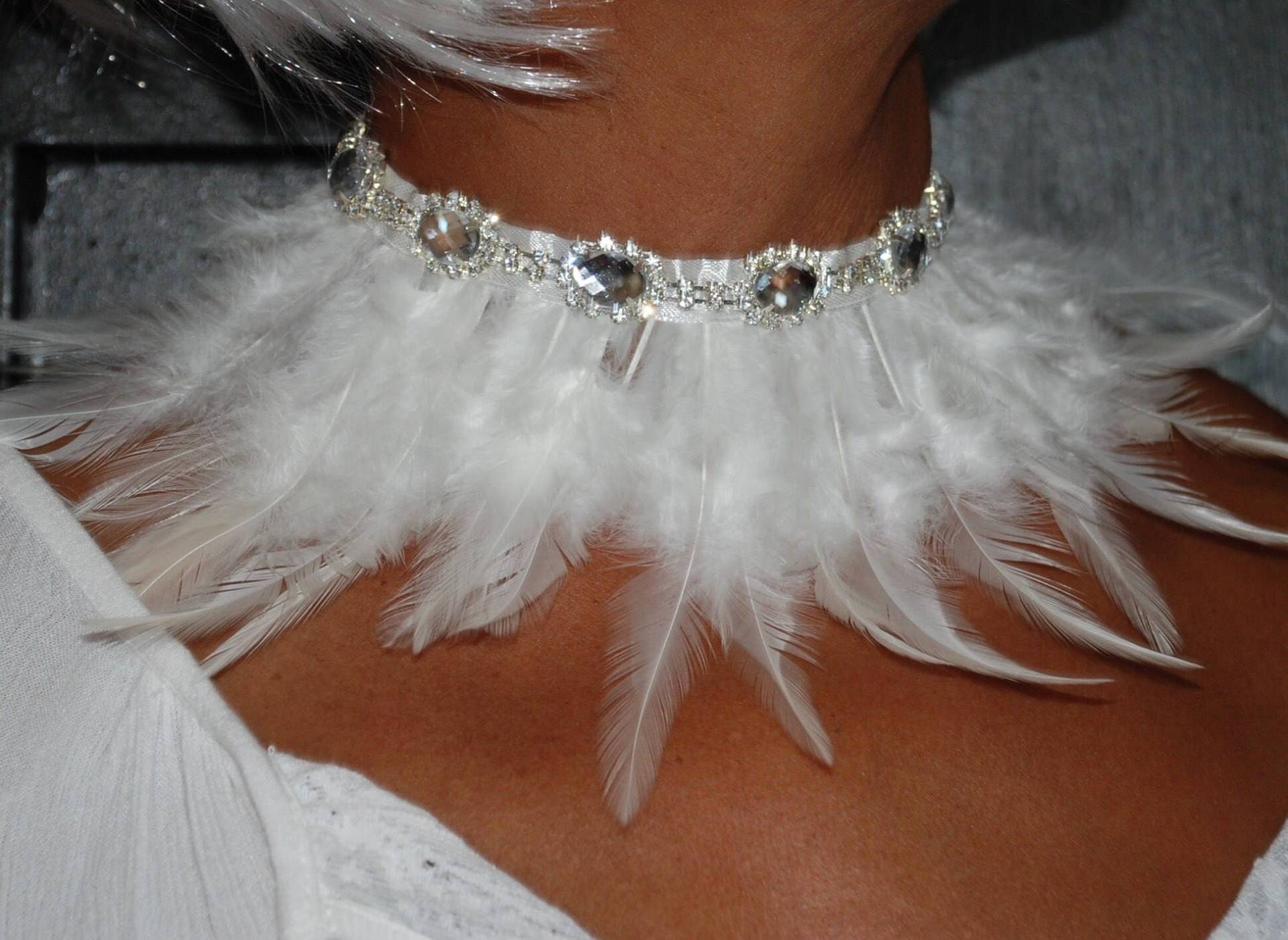 Halsband Mit Weißen Federn Und Großem Diamant, Glitzernde Kristallsteine. Toller Schmuck Zum Überdecken Des Ausschnitts Halsband Mit Weißen Federn Und Großem Diamant, Glitzernde Kristallsteine. Toller Schmuck Zum Überdecken Des Ausschnitts von CrystalsandFeatherES