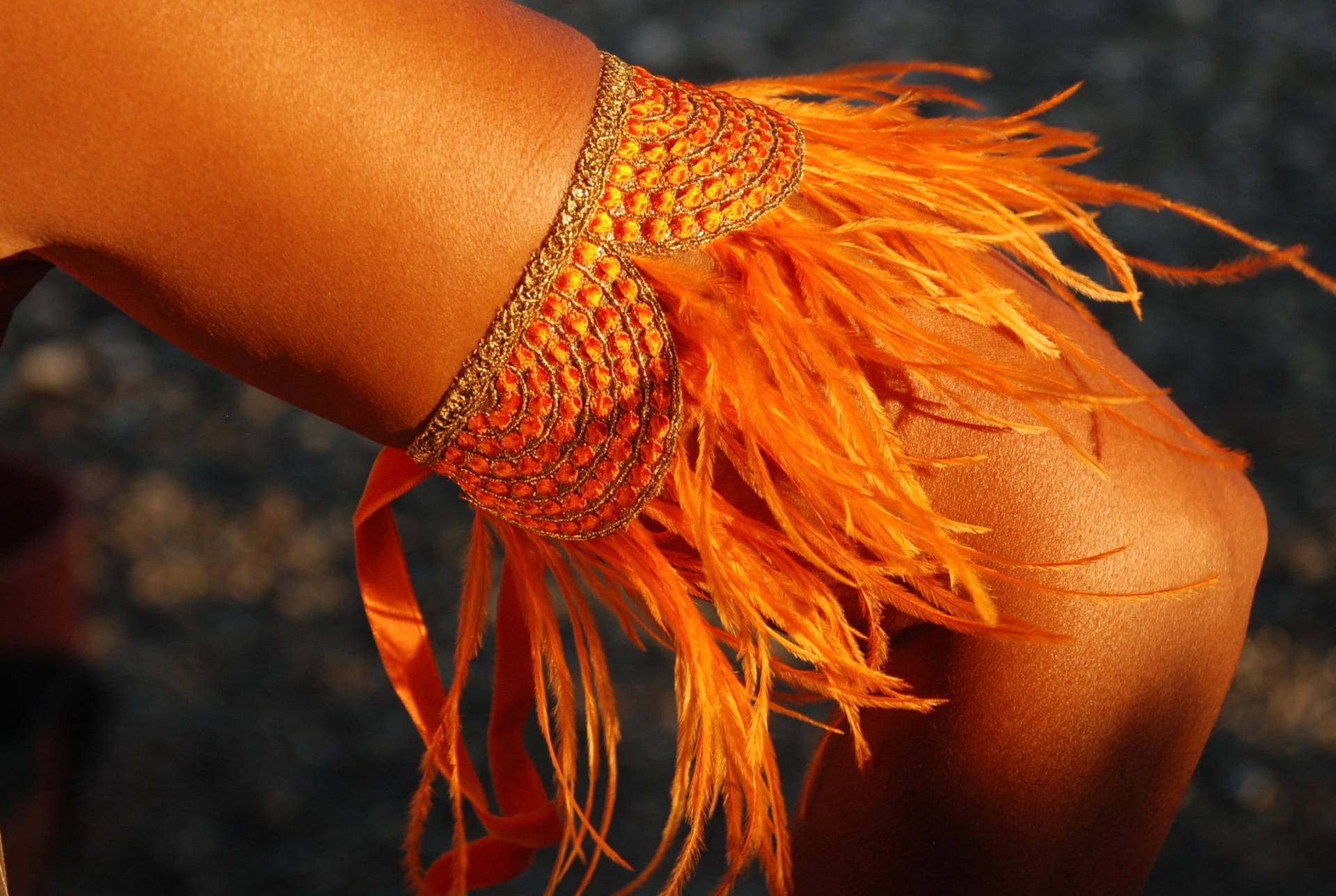 Orange Straußenfeder Armstulpen Gold Band Festival Armstulpen Orange Straußenfeder Armstulpen Gold Band Festival Armstulpen von CrystalsandFeatherES