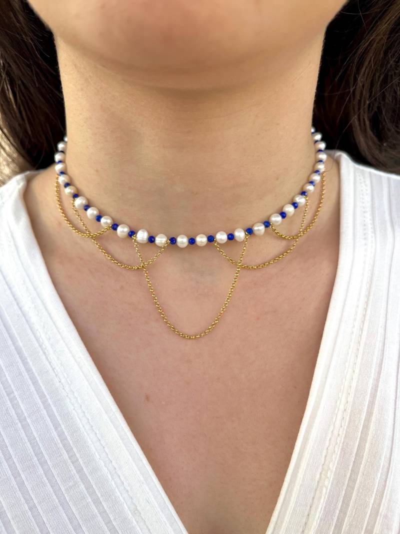 Wunderschöne Süßwasser, Lapislazuli Perlen Collier von CrystalsbyLao