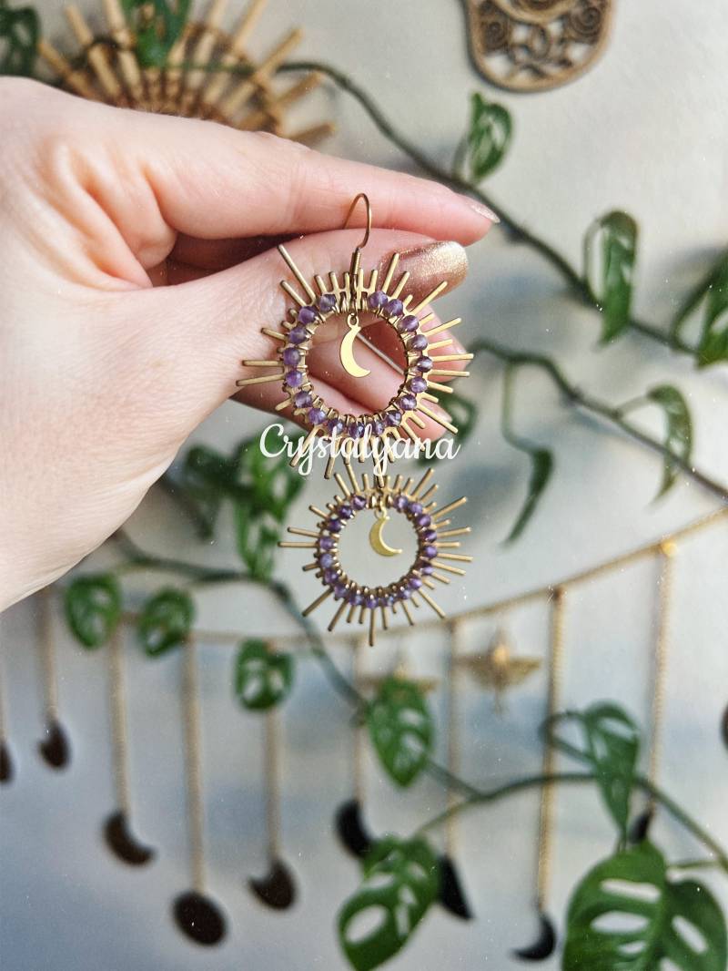 Amethyst Sunburst Ohrringe Handgefertigte Draht Gewickelt Boho Ohrringe Amethyst Sunburst Ohrringe Handgefertigte Draht Gewickelt Boho Ohrringe von Crystalyana