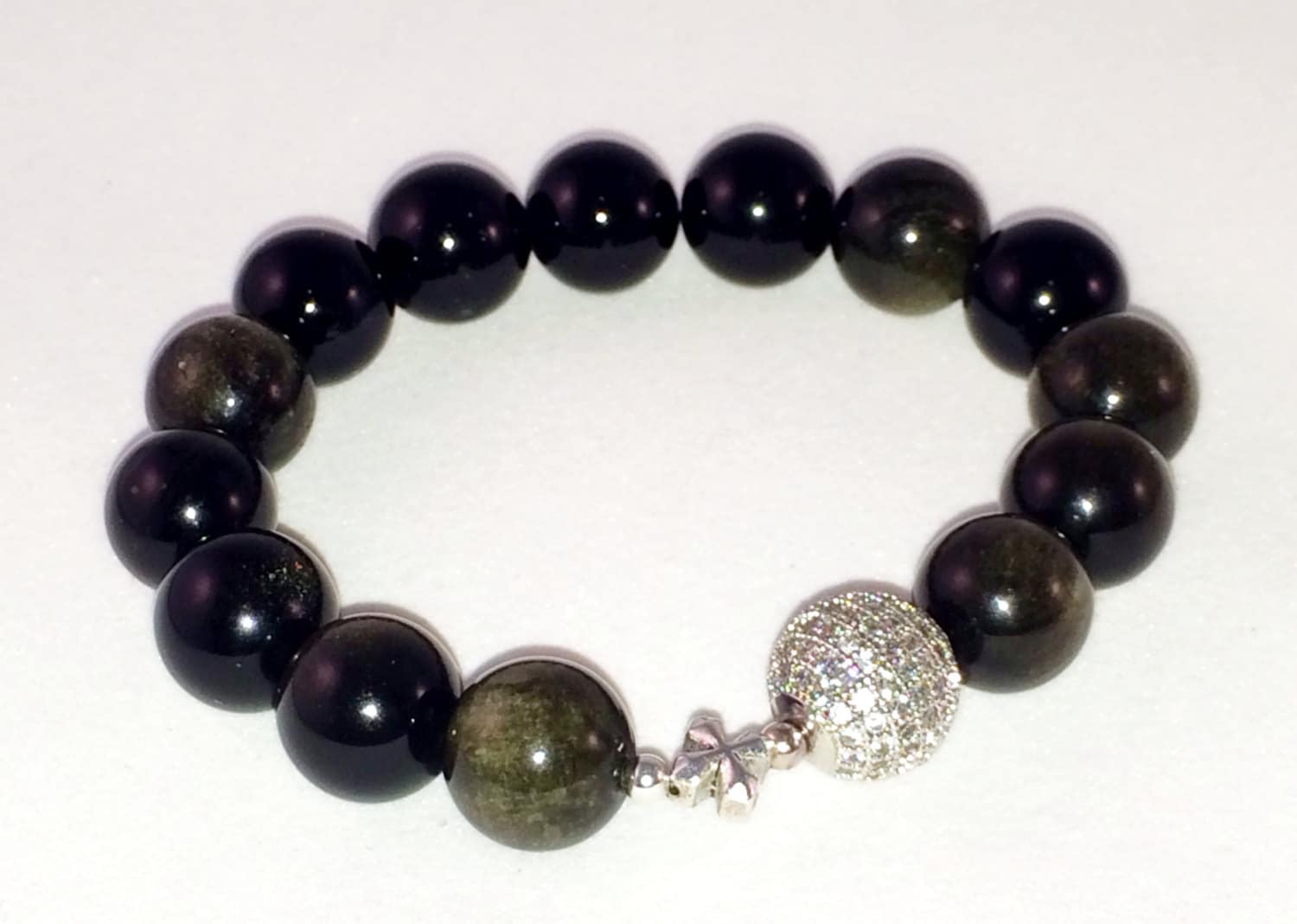 Obsidian Armband, Silber Kreuz, Silberperle Mikro Pflastern, Edelstein Cz-Diamant-Perlen-Armband, Csdezigns Obsidian Armband, Silber Kreuz, Silberperle Mikro Pflastern, Edelstein Cz-Diamant-Perlen-Armband, Csdezigns von CsDezigns