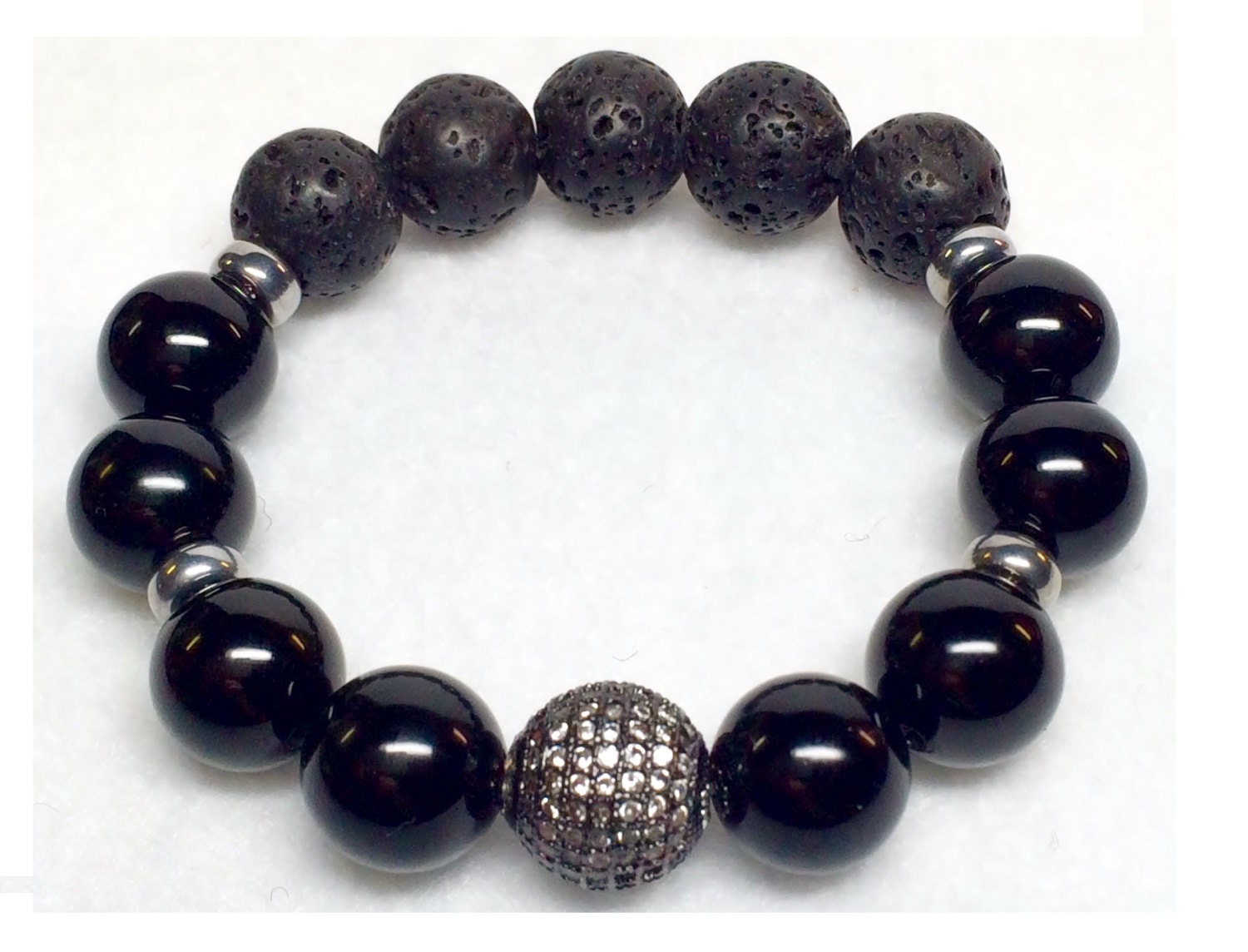 Schwarzer Onyx, Lavastein Armband, Rhodium, Pave "Zirkon, Vintage Perle, Onyx Schmuck, Armband Mit Schwarzen Perlen, Silber Schwarzer Onyx, Lavastein Armband, Rhodium, Pave "Zirkon, Vintage Perle, Onyx Schmuck, Armband Mit Schwarzen Perlen, Silber von CsDezigns