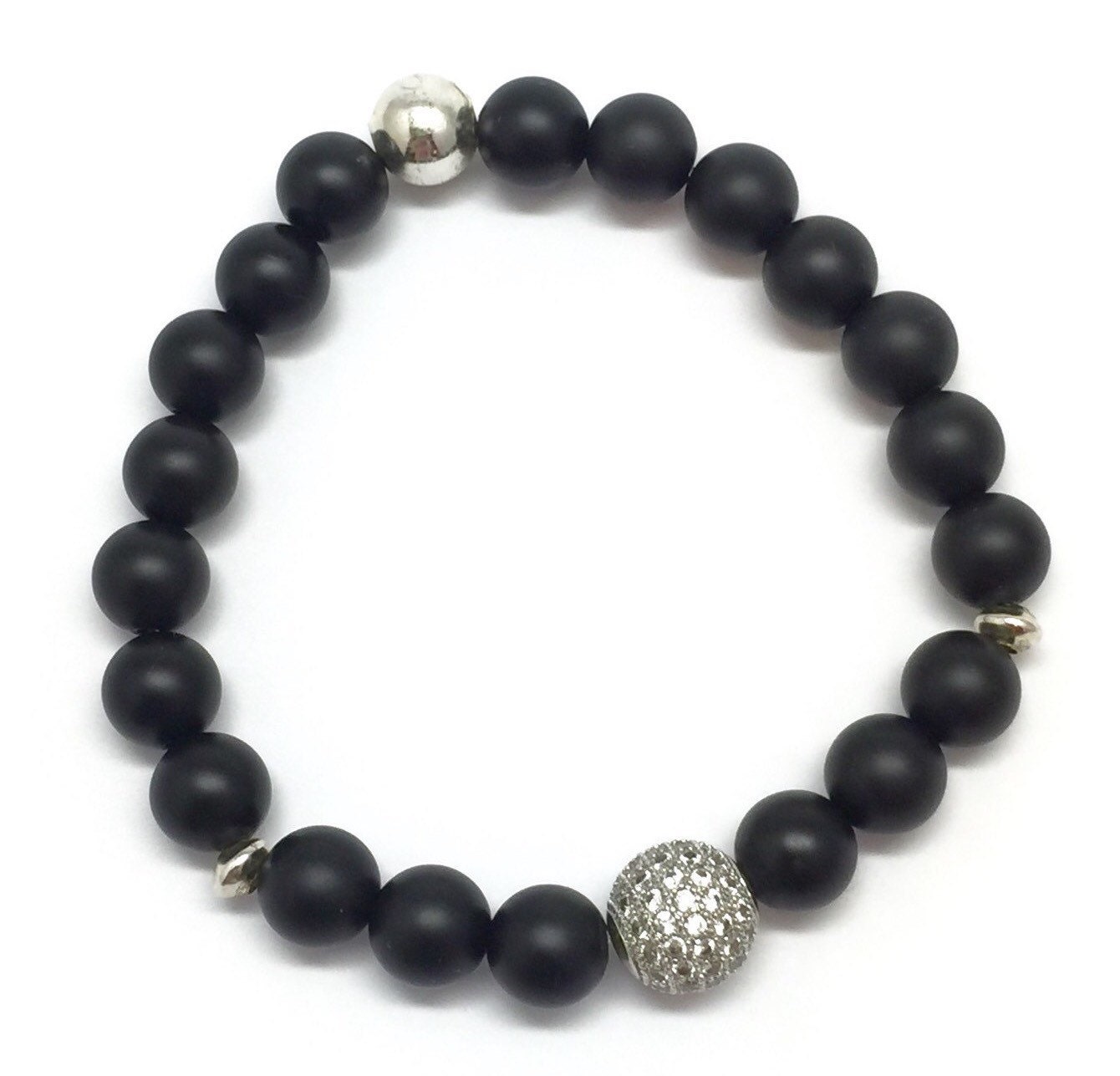 Schwarzer Onyx-Unisex-Armband | 10mm Sterling Silber Micro Pave Diamanten Cz Vergoldete Perlen-Armband Perlen Armband Schwarzer Onyx-Unisex-Armband | 10mm Sterling Silber Micro Pave Diamanten Cz Vergoldete Perlen-Armband Perlen Armband von CsDezigns