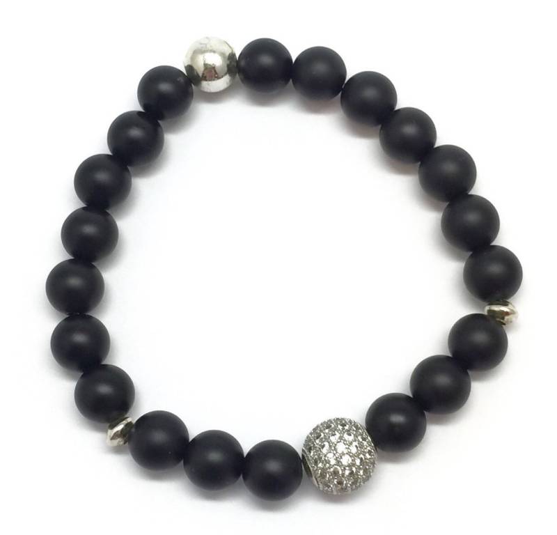 Schwarzer Onyx-Unisex-Armband | 10mm Sterling Silber Micro Pave Diamanten Cz Vergoldete Perlen-Armband Perlen Armband Schwarzer Onyx-Unisex-Armband | 10mm Sterling Silber Micro Pave Diamanten Cz Vergoldete Perlen-Armband Perlen Armband von CsDezigns