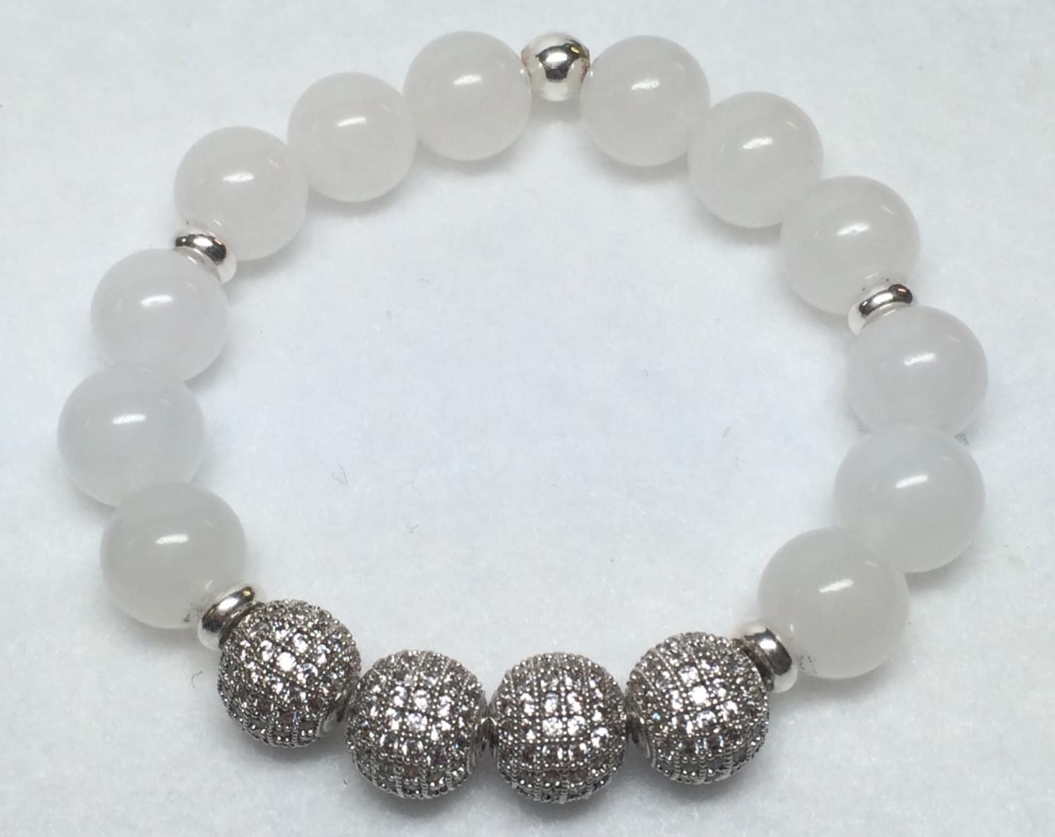 Weiße Jade Armband, Silber Cz Perle Micro Pave' Perlen, Pflaster Csdezigns, Weißen Schmuck Weiße Jade Armband, Silber Cz Perle Micro Pave' Perlen, Pflaster Csdezigns, Weißen Schmuck von CsDezigns