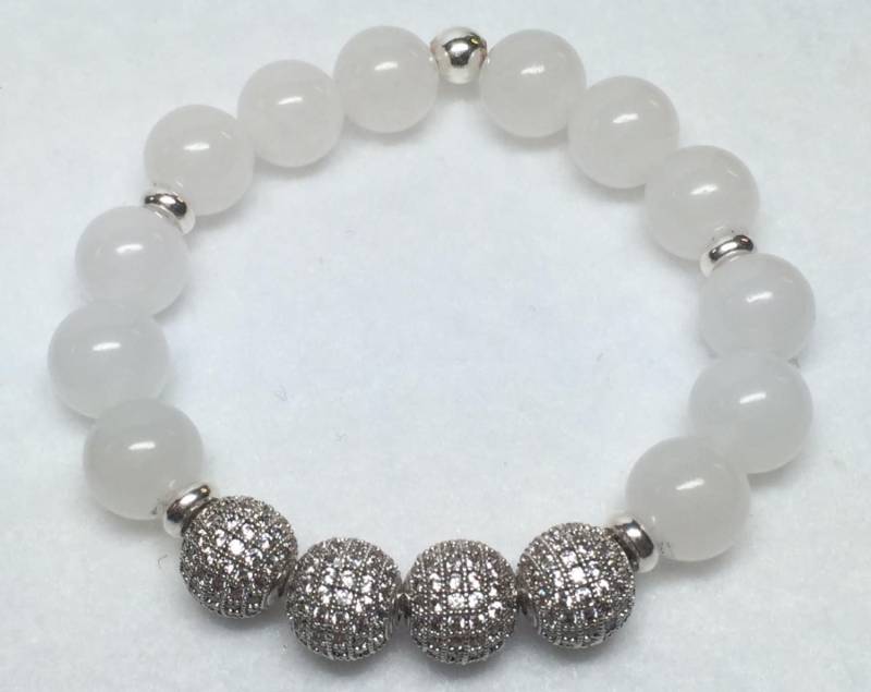 Weiße Jade Armband, Silber Cz Perle Micro Pave' Perlen, Pflaster Csdezigns, Weißen Schmuck von CsDezigns