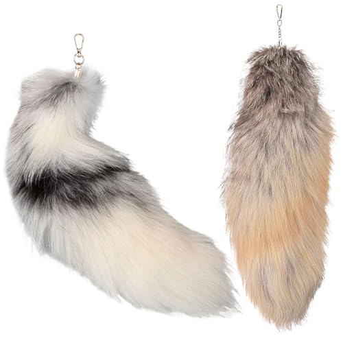 2 PCs Therian Tail, therianer Fuchsschwanz mit Verschluss, Halloween weiche Flauschige Fuchsschlüsselkette, hängende Schwänze für Frauen Erwachsene Handtasche Rucksack von Csafyrt