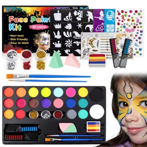 Schminken -Kit, 20 Farben Face Lack Make -up -Kit mit Pinsel und Schablonen, nicht giftiger Gesichtsfarbe Körperfarbe für Kinder, Erwachsene, Halloween, Karneval von Csafyrt