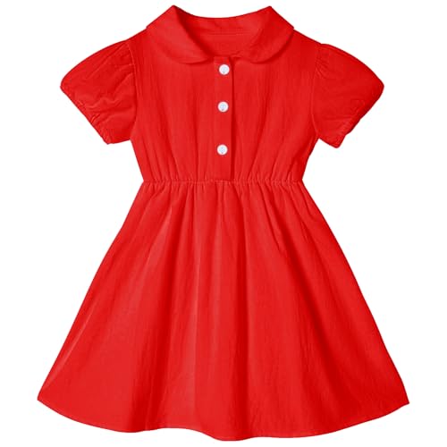 Csbks Mädchen Kleid mit Puffärmel Baby Tutu Sundress Casual Outfit Cute Kleid für Mädchen Rot 4 Jahre von Csbks