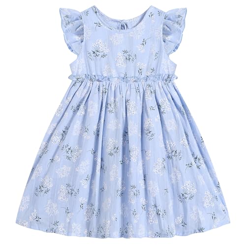 Csbks Sonnenkleid für Kleinkinder mit Rüschen, ärmellos und Swing-Kleid Blau Blumen 3 Jahre von Csbks