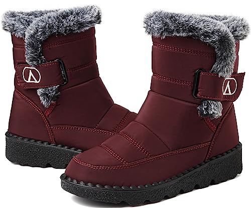 Csgkag Damen Winterstiefel Schneestiefel Herren Warme Gefüttert Anti-Rutsch Warm Leicht Winterschuhe Outdoor Boots Stiefeletten,Rot,EU42 von Csgkag