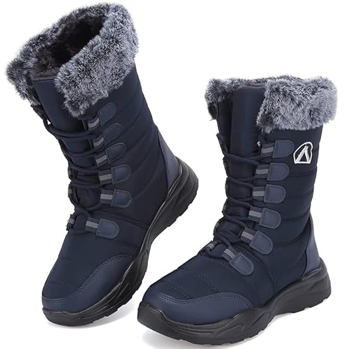 Csgkag Herren Damen Winterstiefel Schneestiefel Warme Gefüttert Anti-Rutsch Trekking Wanderschuhe Leicht Winterschuhe Schnürsenkel Outdoor Boots Stiefeletten,Blau,EU39 von Csgkag