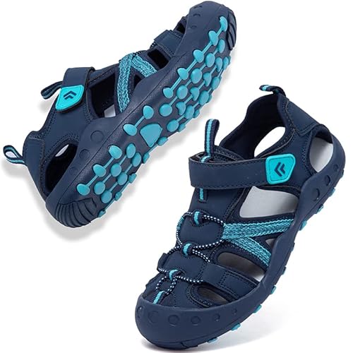 Csgkag Sandalen Jungen Mädchen Sport Outdoor Sandalen Geschlossene Sommer Beach Geschlossene Strandschuhe Trekkingsandalen,Blau,EU21 von Csgkag